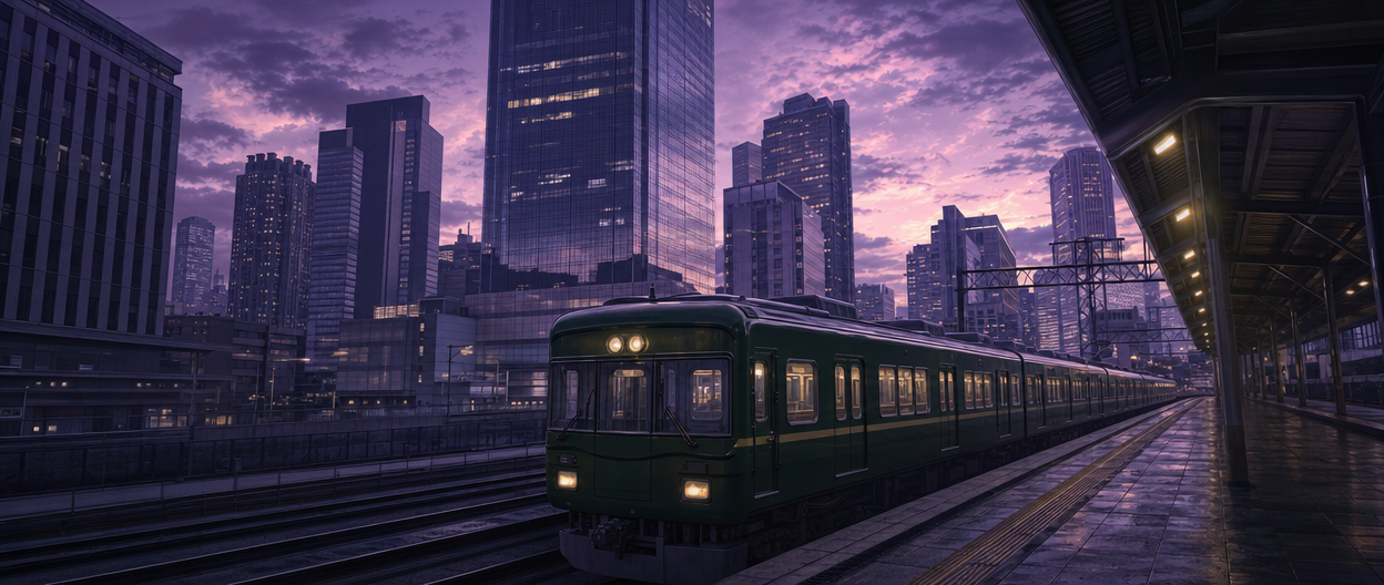 A Keihan Railway platform in an Osaka business district