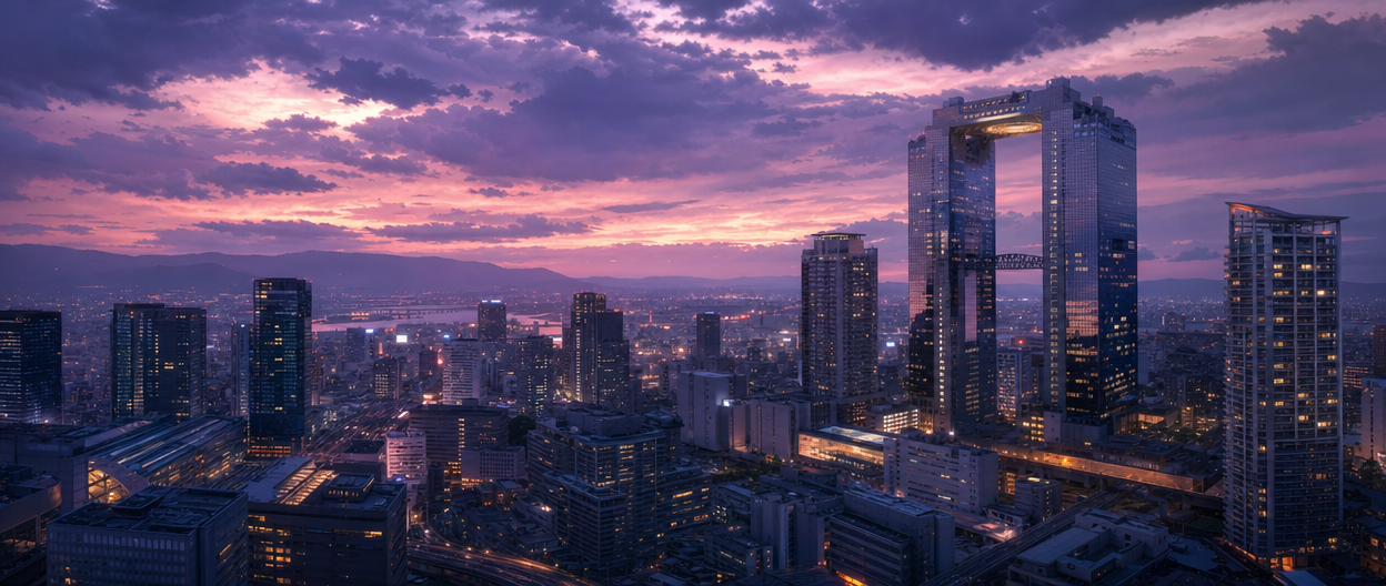 Osaka's Umeda skyline at dusk